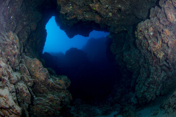 Fototapeta na wymiar An underwater cave on the reef