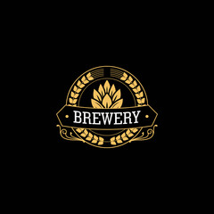 Retro badge logo for vintage product and business such as night club, whiskey, brewery, wine, craft beer, restaurant, handmade product. Design vector illustration