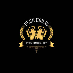 Retro badge logo for vintage product and business such as night club, whiskey, brewery, wine, craft beer, restaurant, handmade product. Design vector illustration