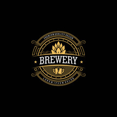 Retro badge logo for vintage product and business such as night club, whiskey, brewery, wine, craft beer, restaurant, handmade product. Design vector illustration