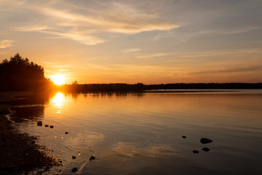 Beautiful sunset on a lake in Quebec