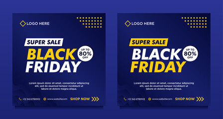 Black Friday sale social media banner template with Blue background gradient style