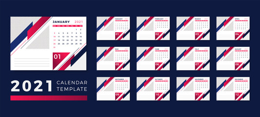 Abstract Modern professional style 2021 new year business desk table calendar design.