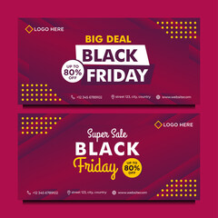 Black Friday sale banner template with purple background gradient style