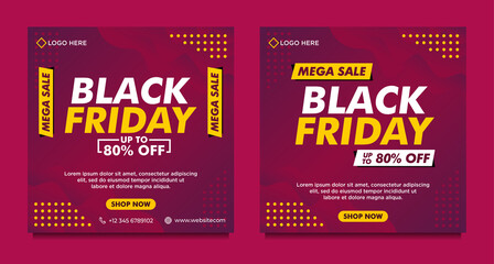 Black Friday sale social media banner template with purple background gradient style