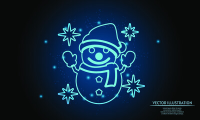 glowing snowman on dark blue background of the space with shining stars. merry christmas background