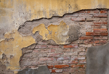 Empty Old Brick Wall Texture. Painted Distressed Wall Surface.