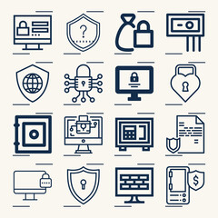 Simple set of earnest related lineal icons.