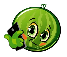 Watermelon cartoon. Comical face. Vector illustration. Fruit with eyes.