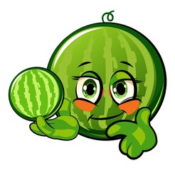 Watermelon cartoon. Comical face. Vector illustration. Fruit with eyes.