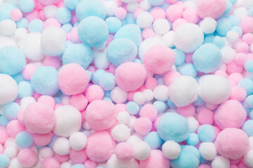 White, pink and blue soft pompons.