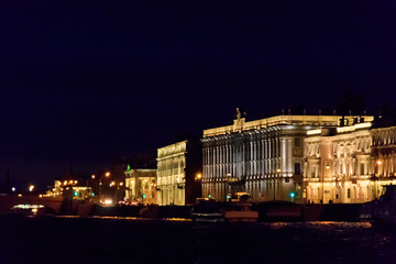 Night view of the Neva river in St. Petersburg, Ukraine