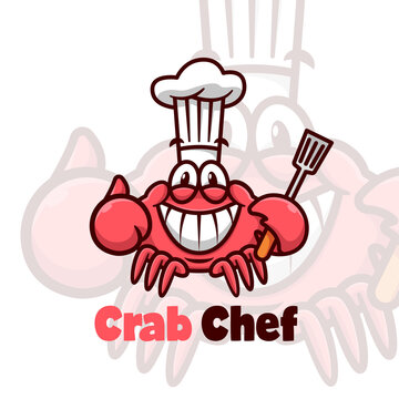 FUNNY RED CRAB WEARING CHEF HAT AND BRING SPATULA
