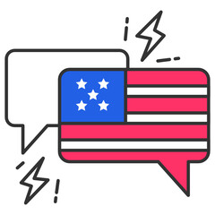 debate of president voting concept, Chat Bubble with Thunder bolt Sign Vector Icon Design, Presidential elections in United States Symbol on White background 