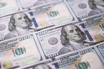 Closeup American dollars banknotes background.