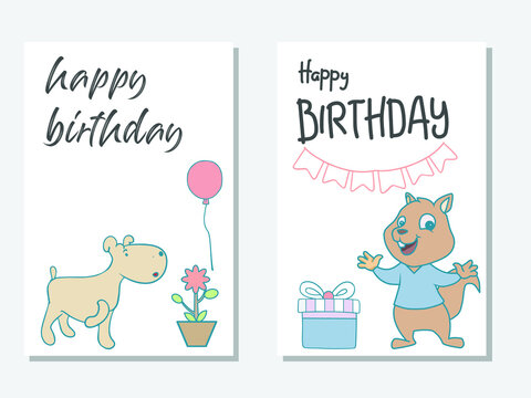 birthday card soft color cute animal vector