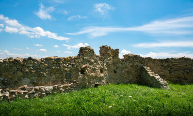 medieval fortress with brick walls and ramparts