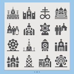 Simple set of westminster abbey related filled icons.