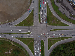 Aerial view of busy road intersection