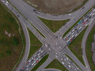Aerial view of busy road intersection