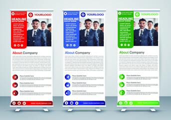 Roll up banner stand template design, blue banner layout, advertisement, pull up, polygon background, vector illustration, business flyer, display, x-banner, flag-banner, infographics, presentation