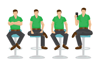 Set of casual man in various sitting positions.