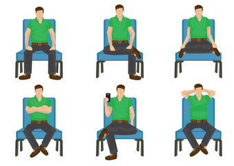 Set of casual man in various sitting positions.