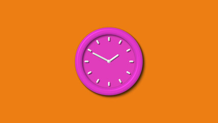 New pink color 3d wall clock isolated on orange background,Counting down 3d wall clock