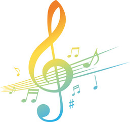 デザインされたカラフルなト音記号のイメージイラスト