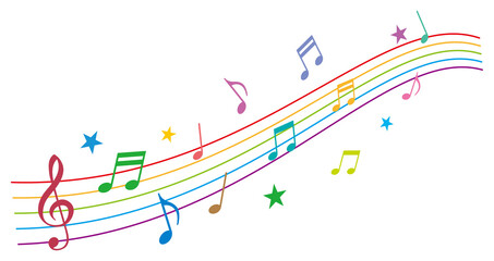 カラフルな音符と五線譜のイメージイラスト