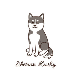 Сute kawaii dog of breed Siberian Husky isolated on white background. Cartoon vector illustration. It can be used for sticker, patch, phone case, poster, t-shirt, mug and other design.