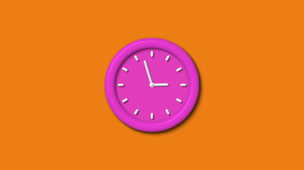 New pink color 3d wall clock isolated on orange background,Counting down clock isolated