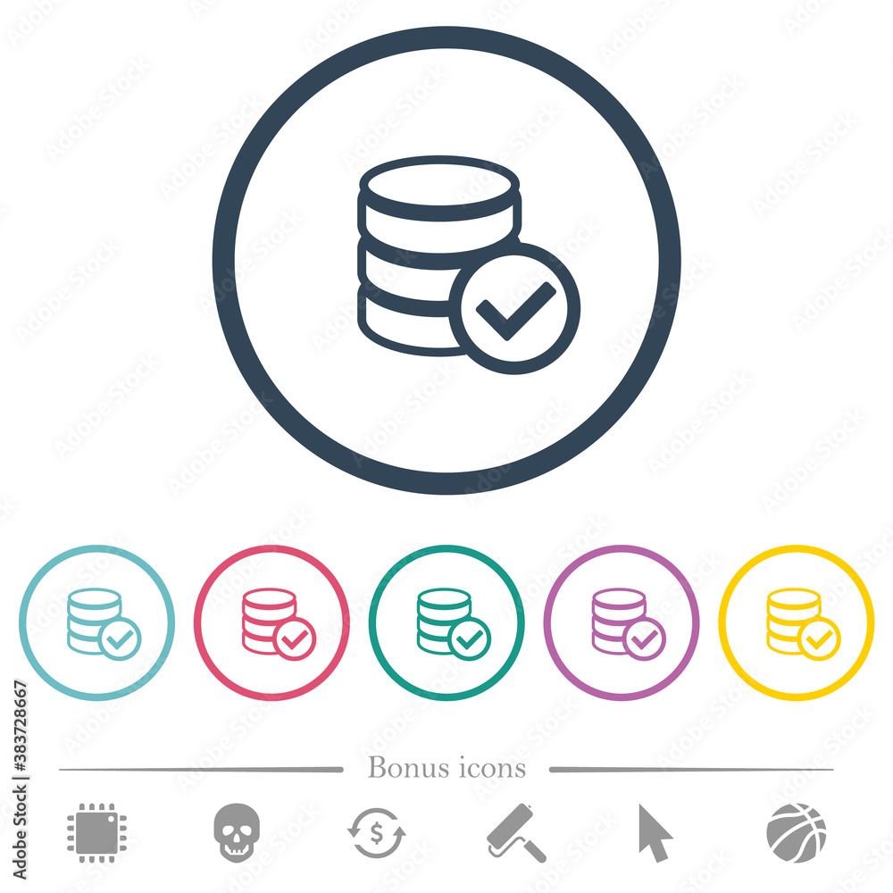Poster database ok flat color icons in round outlines