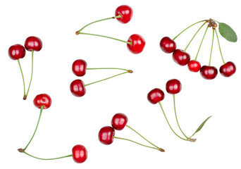 Fototapeta na wymiar Cherries isolated on white background. Top view
