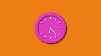 Amazing pink color 3d wall clock isolated on orange background,3d wall clock