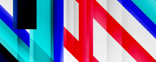 Geometric abstract backgrounds with shadow lines, modern forms, rectangles, squares and fluid gradients. Bright colorful stripes cool backdrops