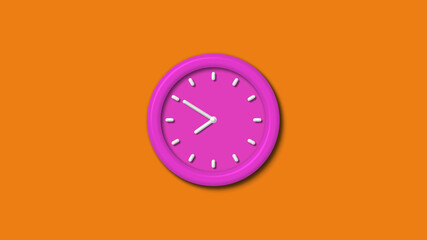 Amazing pink color 3d wall clock isolated on orange background,3d wall clock