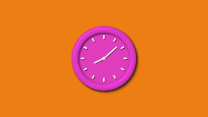 Amazing pink color 3d wall clock isolated on orange background,3d wall clock