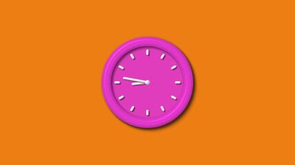 New pink color 3d wall clock isolated on orange background,Counting down wall clock