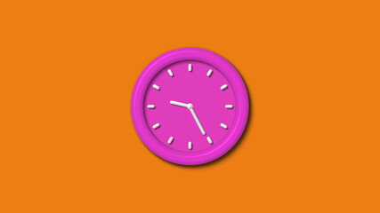 New pink color 3d wall clock isolated on orange background,Counting down wall clock