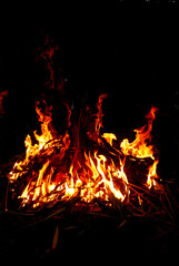 fire was burning in the dark