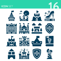 Simple set of 16 icons related to fortress