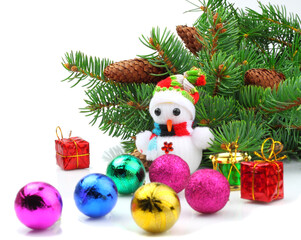 Christmas background. Christmas tree branch on white background