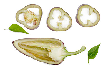 Slices of bell pepper isolated on white background, top view