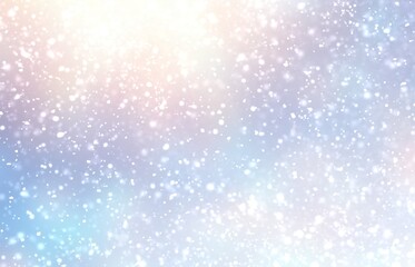 Winter holidays holographic empty background decorated snow and bright shine. Light blue shimmer texture. 