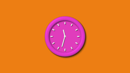 New pink color 3d wall clock isolated on orange background,Counting down wall clock