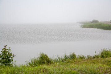 Foggy sea shore of Nahodka, Primorsky Krai