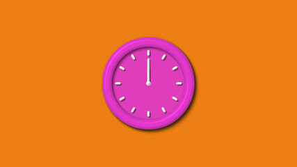 New pink color 3d wall clock isolated on orange background,Counting down wall clock