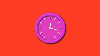 New pink color 3d wall clock isolated on red background,Counting down 3d wall clock