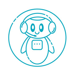Smiling cute robot chat bot logo. Support service concept. Vector cartoon flat illustration isolated on white background.